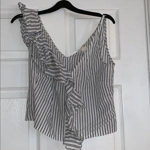 Striped ZipUp Ruffle Top